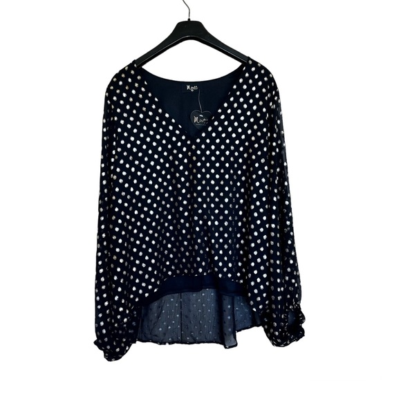 NWT Meritt Black Metallic Polka Dot Blouse 1x - Picture 7 of 7